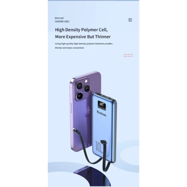 Yoobao Fast Charging Powerbank Built in Cables Lightning & Type C - LC2PRO (10000mAh)